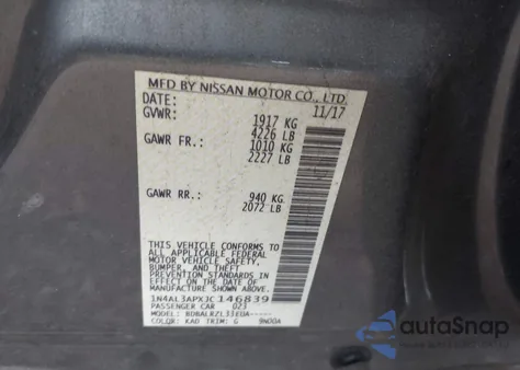 2018 Nissan Altima 2.5 Sl из США, поврежденный, VIN 1N4AL3APXJC146839